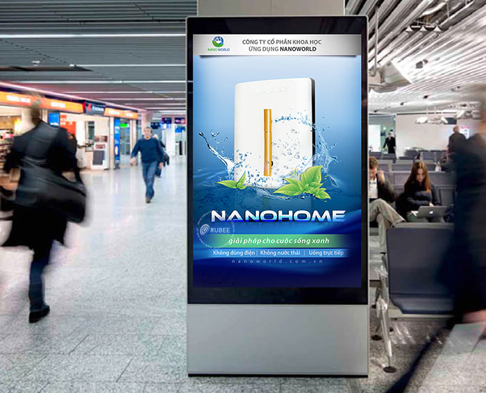 Biển quảng cáo máy lọc nước Nanohome trong nhà