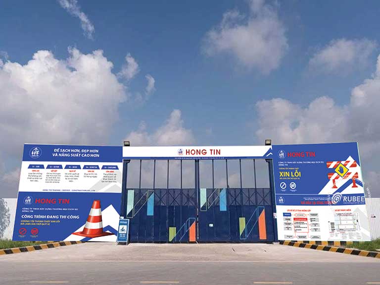 Nhận diện thương hiệu công ty xây dựng Hồng Tín trên biển công trường