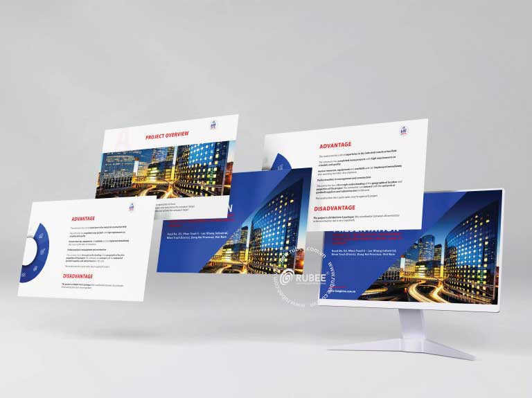 Nhận diện thương hiệu công ty xây dựng Hồng Tín trên slide thuyết trình